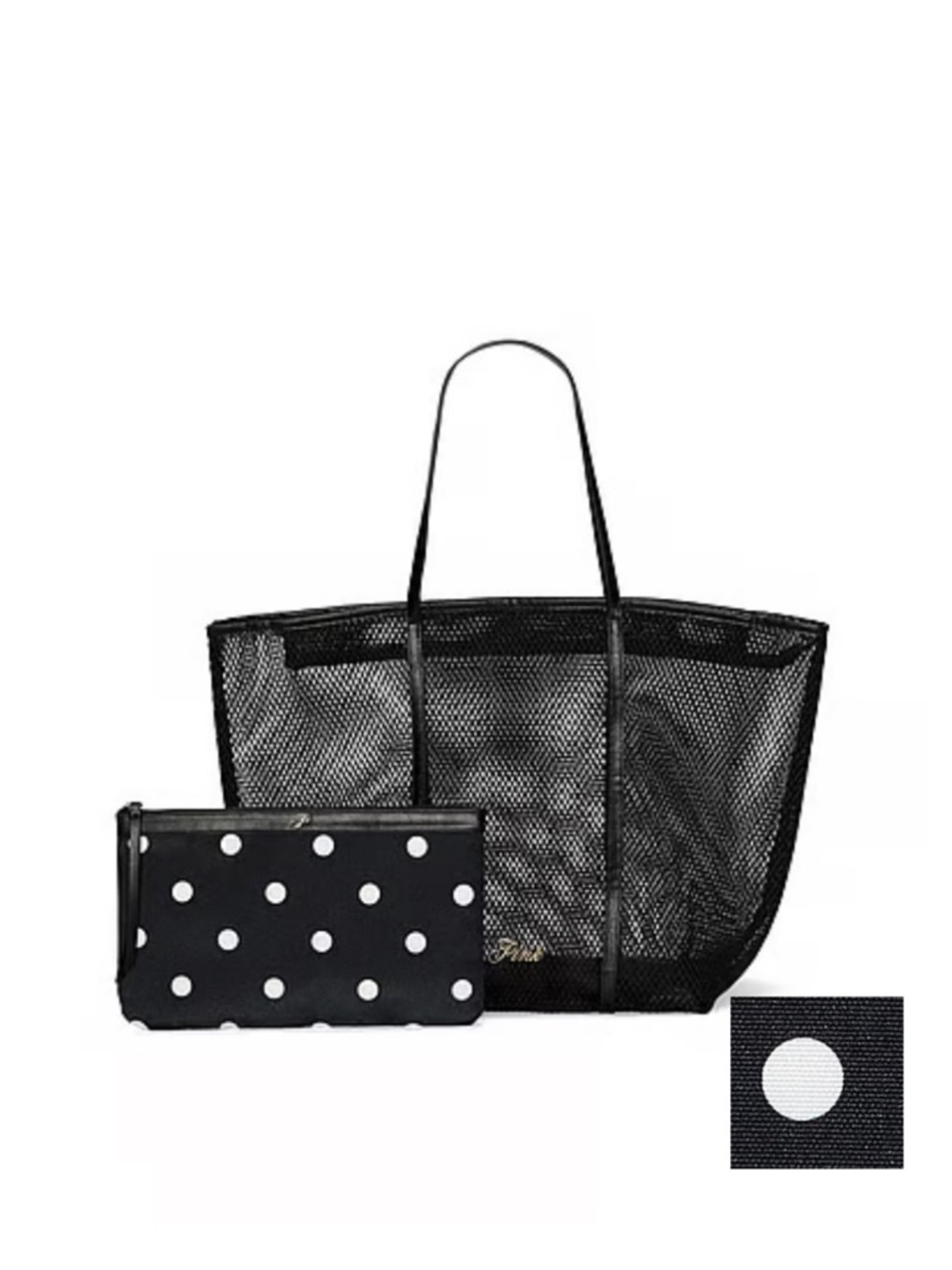 Black Mesh Tote with Polka Dot Pouch - Women’s Beach & Everyday Bag